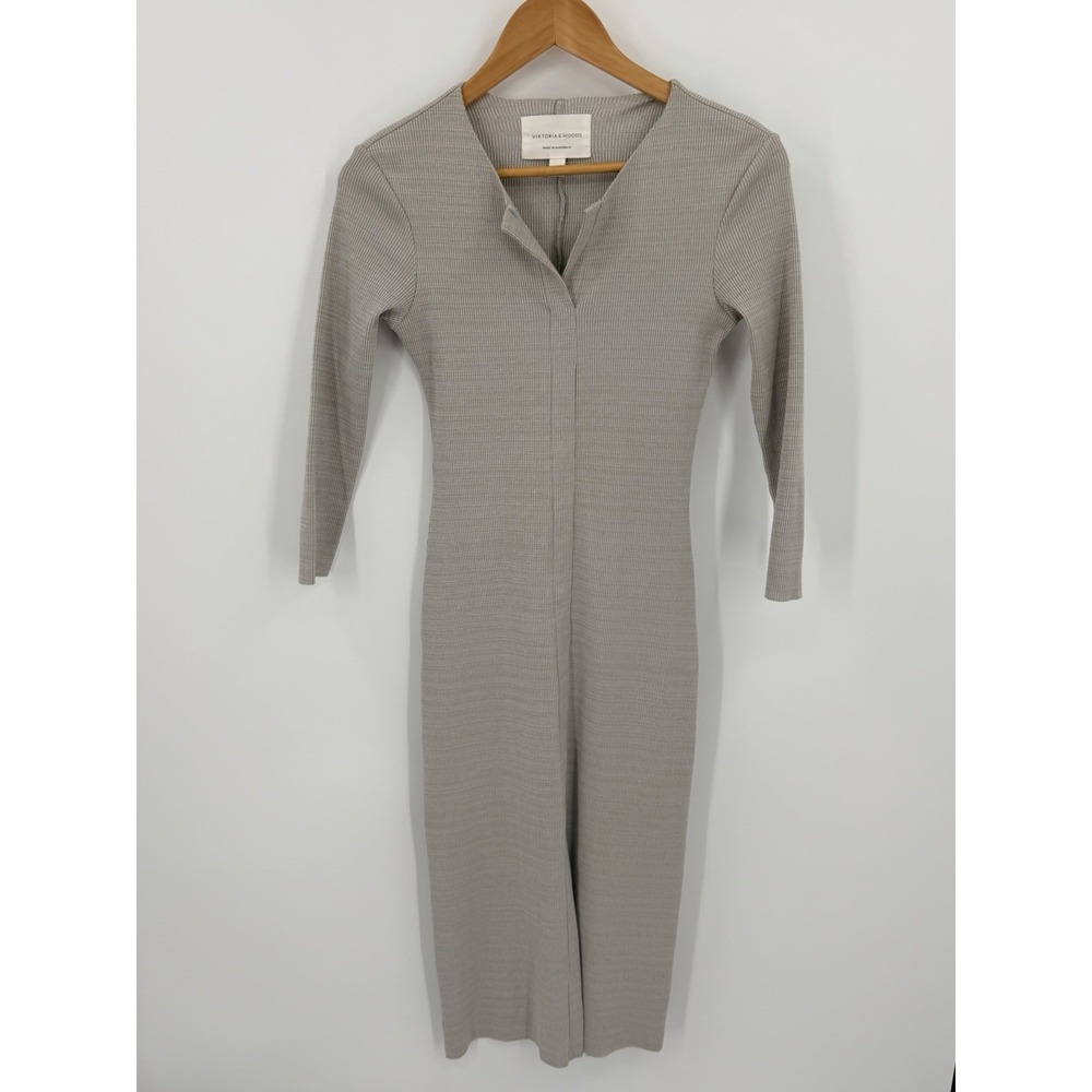 Viktoria & Woods Banksy Knit Midi Bodycon Dress Sz 1 Stretch Ribbed Australia View 2
